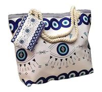 Generico Large Capacity Women's Evil Eye Beach Tote Bag,Handmade Canvas Shoulder Bag with Mini Pouch,Weekender Bags for Travel (Style 1)