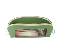 Generico Large Pencil Case, Leather Organizer, 9.25 Inches Clear Window Storage with Capacity, Stationery Zipper Container for School Travel Use, Khaki, Green, Pink, Violet