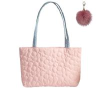 Generico Large Quilted Flower Tote Bag for Women, Lightweight Shoulder Bag with Inner Pocket, Soft Sweet Pastel Shopping Handbag