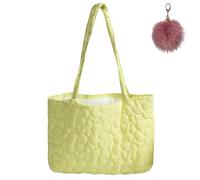 Generico Large Quilted Flower Tote Bag for Women, Lightweight Shoulder Bag with Inner Pocket, Soft Sweet Pastel Shopping Handbag