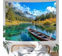 Generico Large Tapestries for Farmhouse Office Wall Art Room Aesthetic Decor Indoor, Custom Tapestry 150 x 220 cm,Blue, Green, Yellow Forest Mountain Clouds River Landscape Pattern,