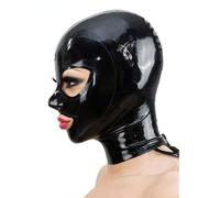 Generico Latex Hood Mask Full Face Party Latex Mask-clothing with Trim Back Zipper Open Eyes Mouth (black,XS)