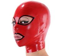 Generico Latex Hood Mask Full Face Party Latex Mask-clothing with Trim Back Zipper Open Eyes Mouth (red,XXL)