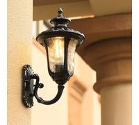 Generico LAUMZX European Style Outdoor Wall Lantern, Waterproof Die-cast Aluminum Wall Sconce, Pointed Water-Grained Glass Lampshade Exterior Wall Mount Light Fixture for Garden(Black)