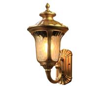 Generico LAUMZX European Style Outdoor Wall Lantern, Waterproof Die-cast Aluminum Wall Sconce, Pointed Water-Grained Glass Lampshade Exterior Wall Mount Light Fixture for Garden(Brass)