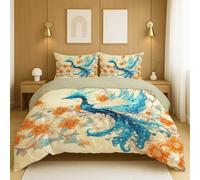 Generico Lavabile in lavatrice Asciugabile in asciugatrice morbido copripiumino Giallo blu Fiori animali fenice 220 x 230 cm Per la camera da letto e la casa