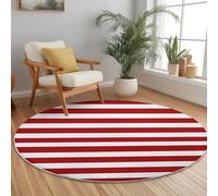 Generico Lavabile in Lavatrice Tappeto Rotondo, 60 cm Morbido Antiscivolo Tappeti Con Minimalista Bandiera Strisce motivo, Rosso Flanella Tappeto per soggiorno camera da letto Cucina