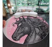 Generico Lavabile Tappeto 120 cm (Rond), Antiscivolo Sottile Rosa Tappeto A Cerchio Salotto Cameretta Soggiorno Medaglione - Arte Astratto Animali Cavalli Tappeti Di Zona