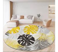 Generico Lavabile Tappeto Rotondo 150cm, Antiscivolo Pelo Corto Retrò Tappeti Tropico Linee Piante Foglie Morbida Tappeto Stampato Adatto per Soggiorno Camera da Letto e Ufficio Colore