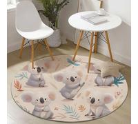 Generico Lavabile Tappeto Rotondo Carino Cartone Animato Animali Koala per Soggiorno Home Decor, Antiscivolo e Pelo Corto Tappeto Rotondo 150 cm per camera da letto, Flanella Tappeti Beige
