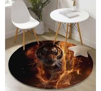 Generico Lavabile Tappeto Rotondo Iperrealismo Stampa Di Animali Tigre per Soggiorno Home Decor, Antiscivolo e Pelo Corto Tappeto Rotondo 120 cm per camera da letto, Flanella Tappeti Colore Arancione