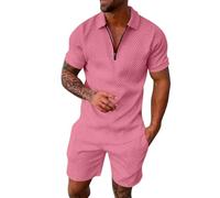 Generico Lavaggio Sicuro Programma Delicato Acqua Fredda Non Si Restringe né Deforma Dopo Centinaia di Lavaggi Domestici Completo Due Pezzi Uomo Polo Rosa Manica Corta E Bermuda Corti Tinta