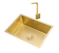 Generico Lavello da Cucina in Acciaio Inox, Elegante, Color Oro, con Rubinetto - Lavabo sottobanco per Bar e Bagno, Oro ~ b - 38x26cm, Design Moderno, Facile da Pulire