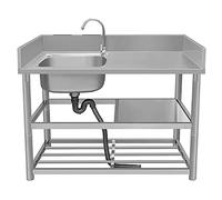 Generico Lavello da Cucina in Acciaio Inox Lavello da Cucina a Vasca Singola in Acciaio Inox con Piano di Lavoro e Ripiani Rubinetto autoportante Resistente per Bagno, Ristorante, agriturismo, prepar