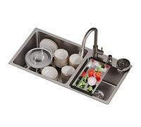 Generico Lavello da Cucina in Acciaio Inox sotto Il Doppio lavello, Resistente a Graffi e Macchie. Include griglia di Fondo e Filtro a cestello. Perfetto per rinnovare la Cucina Moderna. (Grigio, 88x