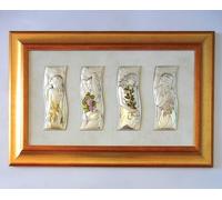 Generico LE 4 QUATTRO STAGIONI IN ARGENTO 21x8cm CADA 1 QUADRO CORNICE IN LEGNO DORATO CON FOGLIA ORO 68x45x3cm CAPEZZALE CAPOLETTO ESTATE AUTUNNO INVERNO PRIMAVERA -> TUO IN 24/48 h