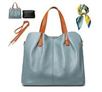 Generico Leather Large Capacity Handbag,Two in One Leather Shopper Tote Purse,Underarm Bag with Adjustable Shoulder Strap (Blue)