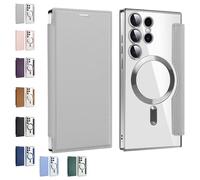 Generico Leather Textured Flip Phone Case, Card Clip Wallet, Slim Fit PU Leather Protective Flip Phone Shell, Magnetic Wireless Charging Covers (Titanium gray,S23)