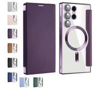 Generico Leather Textured Flip Phone Case, Card Clip Wallet, Slim Fit PU Leather Protective Flip Phone Shell, Magnetic Wireless Charging Covers (dark purple,S25)