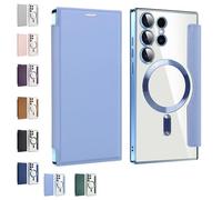 Generico Leather Textured Flip Phone Case, Card Clip Wallet, Slim Fit PU Leather Protective Flip Phone Shell, Magnetic Wireless Charging Covers (peak blue,S24)