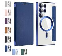Generico Leather Textured Flip Phone Case, Card Clip Wallet, Slim Fit PU Leather Protective Flip Phone Shell, Magnetic Wireless Charging Covers (navy blue,S23)
