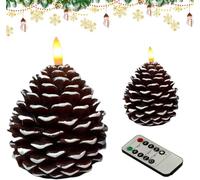 Generico LED Pine Cone Flickering Candle, 2pcs Flameless Pine Cone Candles with Remote Control, Battery Operated Real Wax Pines Cones Candles, for Holiday Indoor Decoration