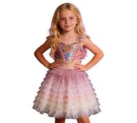 Generico Leggera Gonne Danza Ragazza Tutu Principessa A Linea Minigonna Colore Sfumato Arcobaleno Balletto Gonna Corta a Strati Morbida per Danza Festa Carnevale Cosplay 1-10 Anni