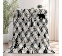 Generico Leggero Caldo Sherpa Throw Coperta Soffice - Lodge Country Rustic Animali Super Morbida Coperta di Flanella per Garçons Filles 127 x 152 cm, Nero per Letto Divano e Viaggi