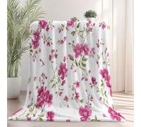 Generico Leggero Caldo Sherpa Throw Coperta Soffice - Stile Country Retrò Floreale Super Morbida Coperta di Flanella per Garçons Filles 180 x 220 cm, Rosa per Letto Divano e Viaggi