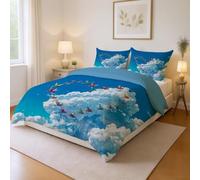 Generico leggero Traspirante Set di Biancheria da Letto Parure Copripiumino Anime Luminoso Vivace Cielo Duvet Cover per Children's Boys Girls 200x200cm(79" x 79"), Blu Bianco