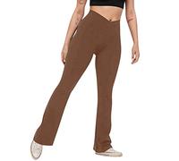 Generico Leggings Svasati da Donna, Leggings Donna Termici Vita Alta delle Donne Leggings Svasati Tinta Unita Addominali di Allenamento Elastico Running Pants con Tasche Laterali