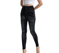 Generico Leggins Fitness Donna Legins Da Donna Vita Alta Leggings adatti per le donne Leggings in jeans elastici Stampa a righe termiche Leggings in denim Leggins Neri Pantaloni Dimagranti (Black, L)