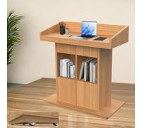 Generico Leggio in Legno con Ruote, pulpito Portatile per Chiesa, Ufficio e culto, Supporto Ideale per presentazioni ed Eventi (Finitura Naturale, 99 cm L x 48 cm P x 11