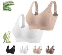 Generico Lekxagabo Bra, Women's Ribbed Adjustable Wireless Bra, Super Firming Wire-Free Push Up Bras, Sculpted Curve (White+Khaki,3XL)