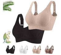 Generico Lekxagabo Bra, Women's Ribbed Adjustable Wireless Bra, Super Firming Wire-Free Push Up Bras, Sculpted Curve (Black+Khaki,XXL)