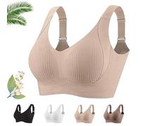 Generico Lekxagabo Bra, Women's Ribbed Adjustable Wireless Bra, Super Firming Wire-Free Push Up Bras, Sculpted Curve (Khaki,L)