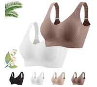 Generico Lekxagabo Bra, Women's Ribbed Adjustable Wireless Bra, Super Firming Wire-Free Push Up Bras, Sculpted Curve (White+Brown,L)