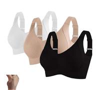 Generico Lekxagabo Bra, Women's Ribbed Adjustable Wireless Bra, Wire-Free Push-Up Comfy LIF, 3D Lift Design No More Sagging (Skin+White+Black,L)