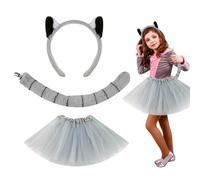 Generico Lemur Tails Ear Headband, Animal Costume Props, 16.93 inches, Plush Lemur Ears with Faux Tail, Comfortable Lightweight Design, for Boys & Girls Halloween, Party, Cosplay