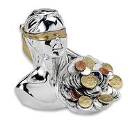 Generico Leonardo Argenti Dea Bendata con Cornucopia, Resina Argentata 999,95%, 6 cm, Monete Dipinte a Mano