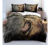 Generico Leone Copripiumino Matrimoniale 240x220 Prepotente Set di Biancheria da Letto Stampato in 3D, Copripiumino in Microfibra con Federe, Copripiumino King Size, Shihe per Ragazzi e Ragazze