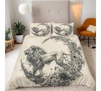 Generico Leoni E Fiori Copripiumino Singolo 135X200(2 Federa 50x80) 3 Pezzi Natura E Arte Set Copripiumino 3D Microfibra Ultra Angoli Fissi e Cerniera Morbido Leggero e Facile da Lavare