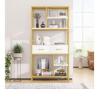 Generico Libreria Alta, Ripiani Espositivi Aperti con Struttura Metallo, Scaffalatura Espositiva Indipendente con Cassetti, per Ufficio Soggiorno Camera Letto