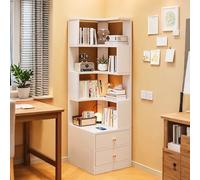Generico Libreria Angolare con 2 Cassetti, Mobile Contenitore a 6 Ripiani, Libreria Girevole for Piccoli Spazi, Soggiorno, Camera da Letto, Decorazione