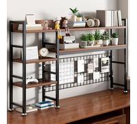 Generico Libreria da Scrivania, Organizer a 3 Strati per Dormitorio con Pannello a Griglia, Scrivania Multiuso per Dormitorio Ufficio Dormitorio Casa(Nero,135cm/53.14in)