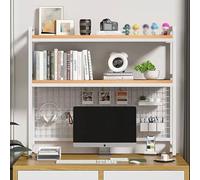 Generico Libreria da scrivania Regolabile a 2/3 Livelli, libreria in Metallo e Legno con Pannello a griglia per Ufficio, casa, dormitorio - Organizzatore Moderno per scrivania per Computer (45,28" x