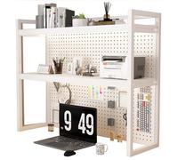Generico Libreria da scrivania Regolabile - Organizer da scrivania Bianco Multiuso con Pannello Forato, Largo 130 cm, Perfetto per dormitori, uffici Domestici e spazi Studio.