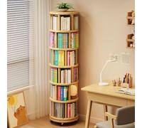 Generico Libreria Girevole 6 Ripiani, Scaffale Rotante 360° per Angoli e Spazi Piccoli in Legno Massello, Stretto per Soggiorno, Ufficio, Camera da Letto(Wood color)