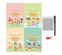 Genérico Libri per scrivere a mano per bambini, quaderno riutilizzabile, quaderni di pratica con penne e impugnatura, per ragazzi, ragazze e bambini, per imparare lo spagnolo, 21 x 17,5 cm