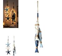 Generico Lighted Coastal Wooden Starfish & Fish Hanging Decor,Beach Wall Decor with Warm LED, Nautical Wooden Wall Art with Fishs Design for Bathroom, Porch and Coastal Home Decors，Fish